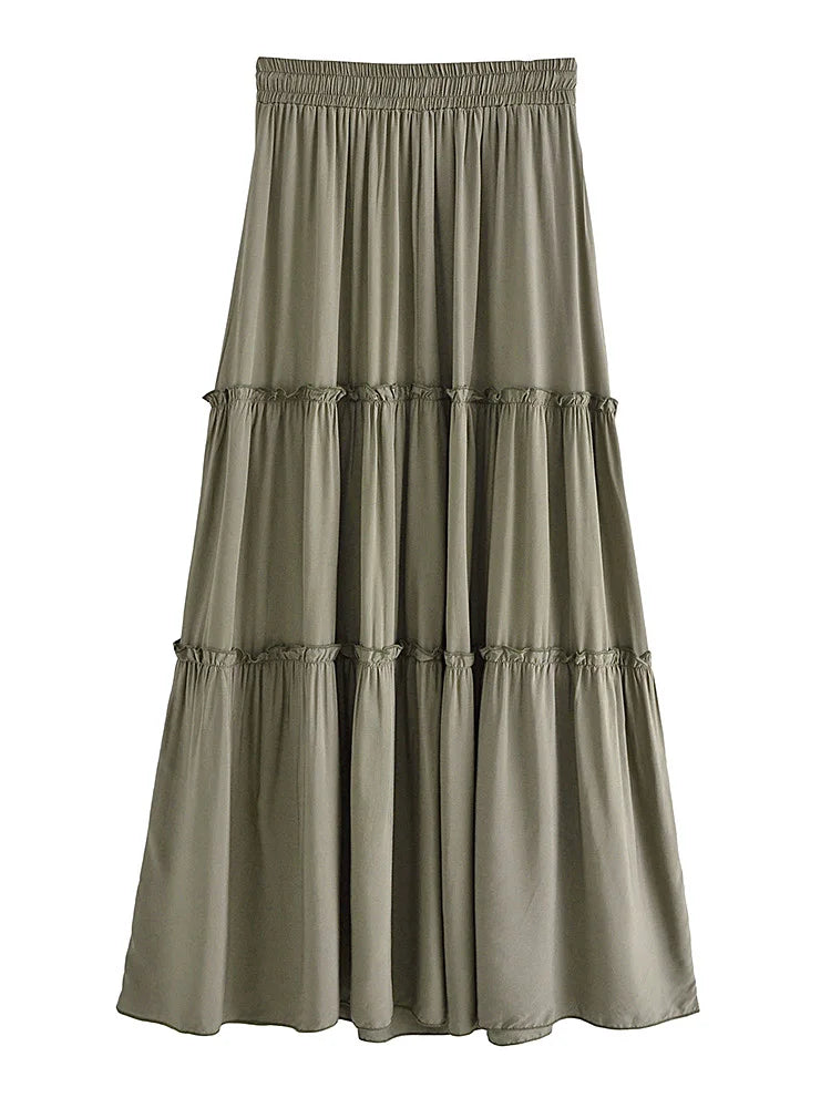 Bohemian Pleated Elastic Waist  A-Line Boho Maxi Skirts