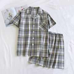 Summer Men's Pajama Set  Cotton Short Sleeve Shorts