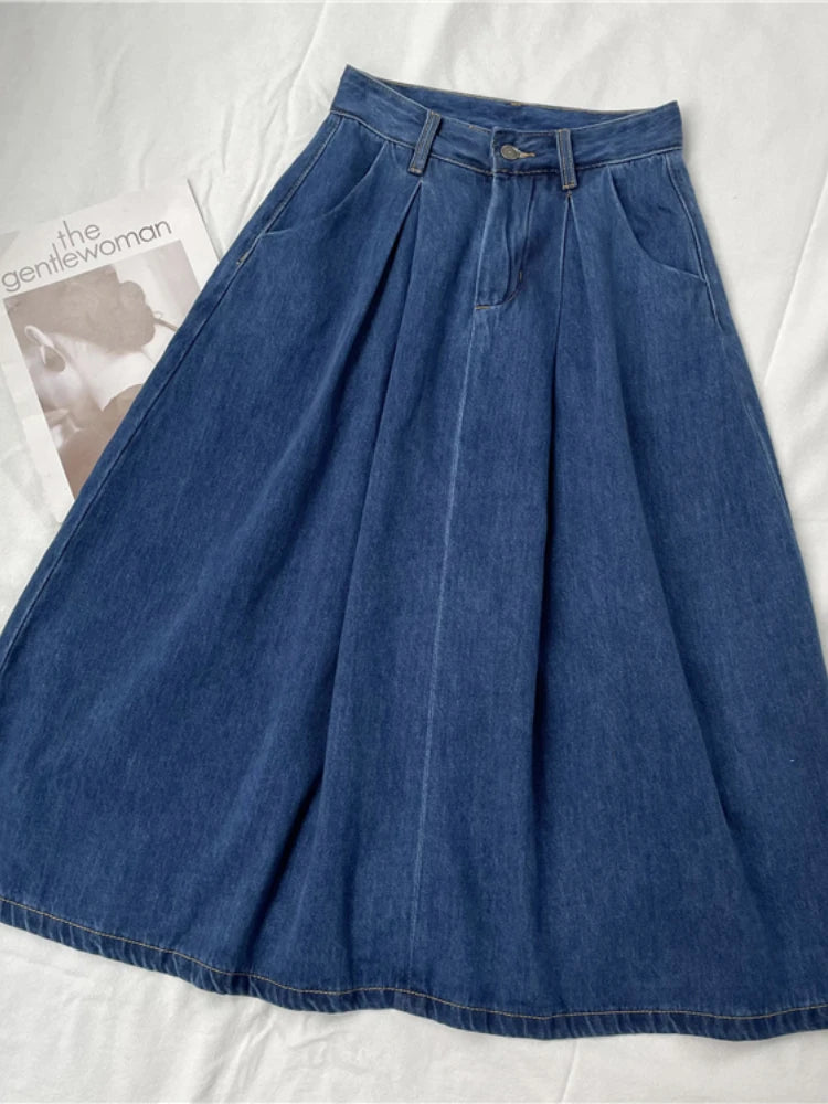 Denim Skirts Casual High Waist A-line Loose Vintage