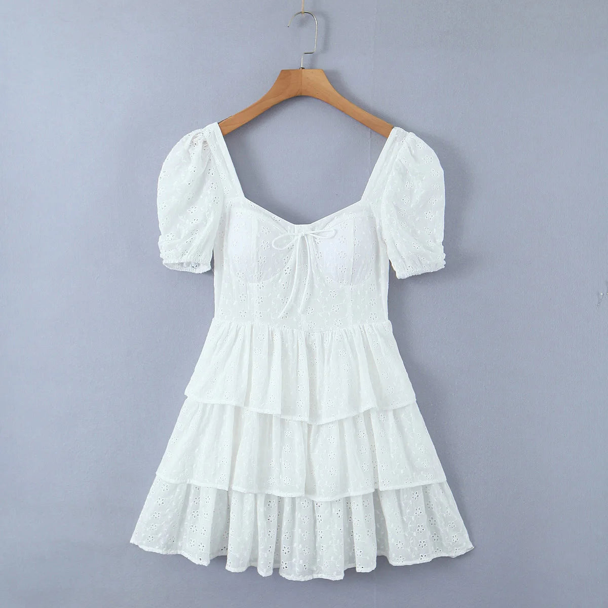 White Embroidery Lace Cotton Corset Style Mini Dress