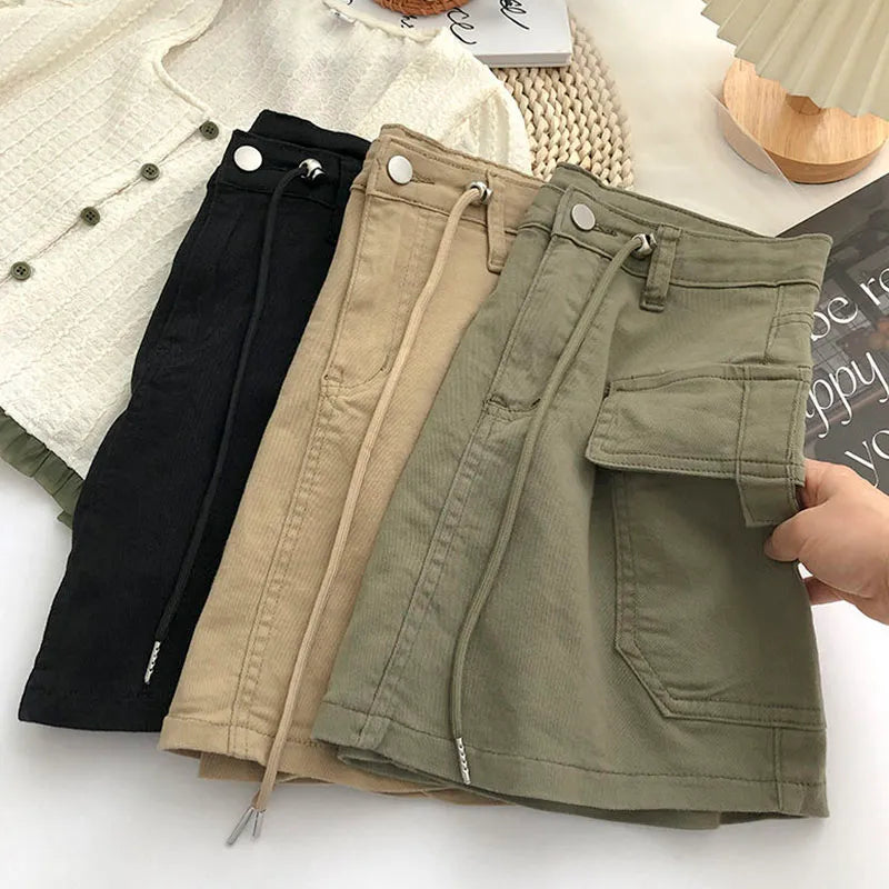 Short Skirt Denim Cargo Drawstring High Waist Mini