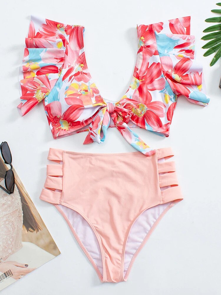 Ruffles Women Swimsuits Swimwear Print Floral Boho Vintage