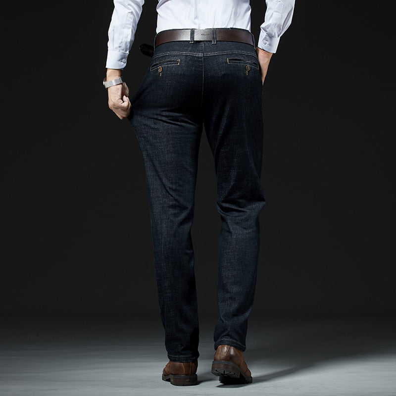 Men's Stretch Slim Fit Jeans Business Thick Casual Office Classic