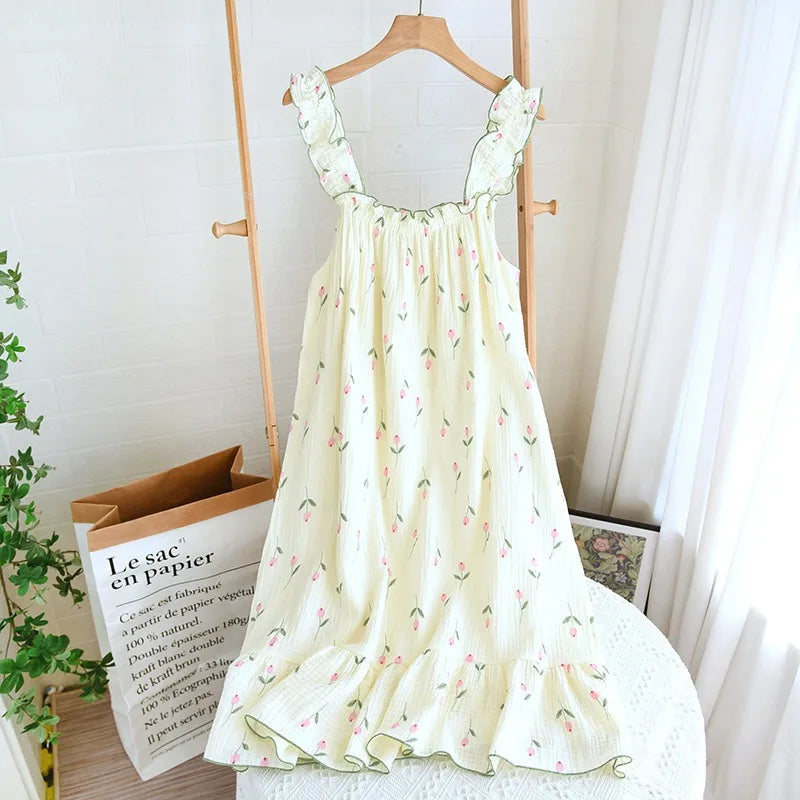 Cotton Crepe Floral Print Pajamas Nightdress Ladies