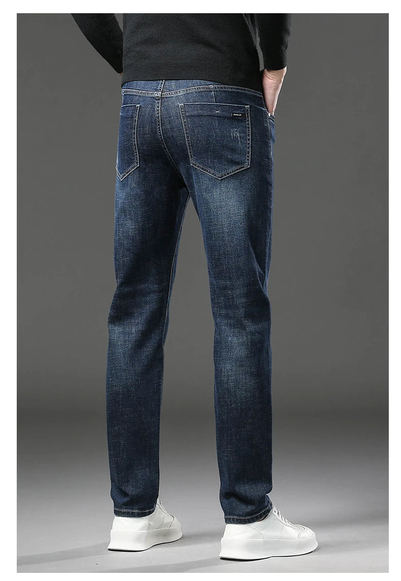 Men's Slim Straight Jeans Business Casual Fashion Scratch Denim Pants