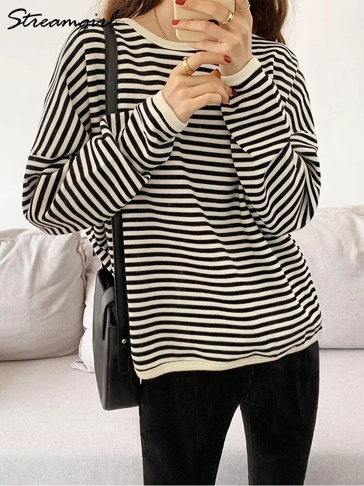 Striped Oversized Sweatshirts For Women Pullover