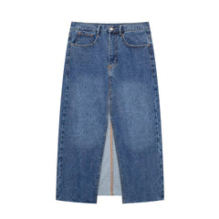 Denim Long Skirts for Women Blue High Waist Skirts