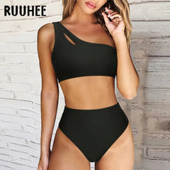 One Shoulder Bikinis Set High Waist Two Pieces