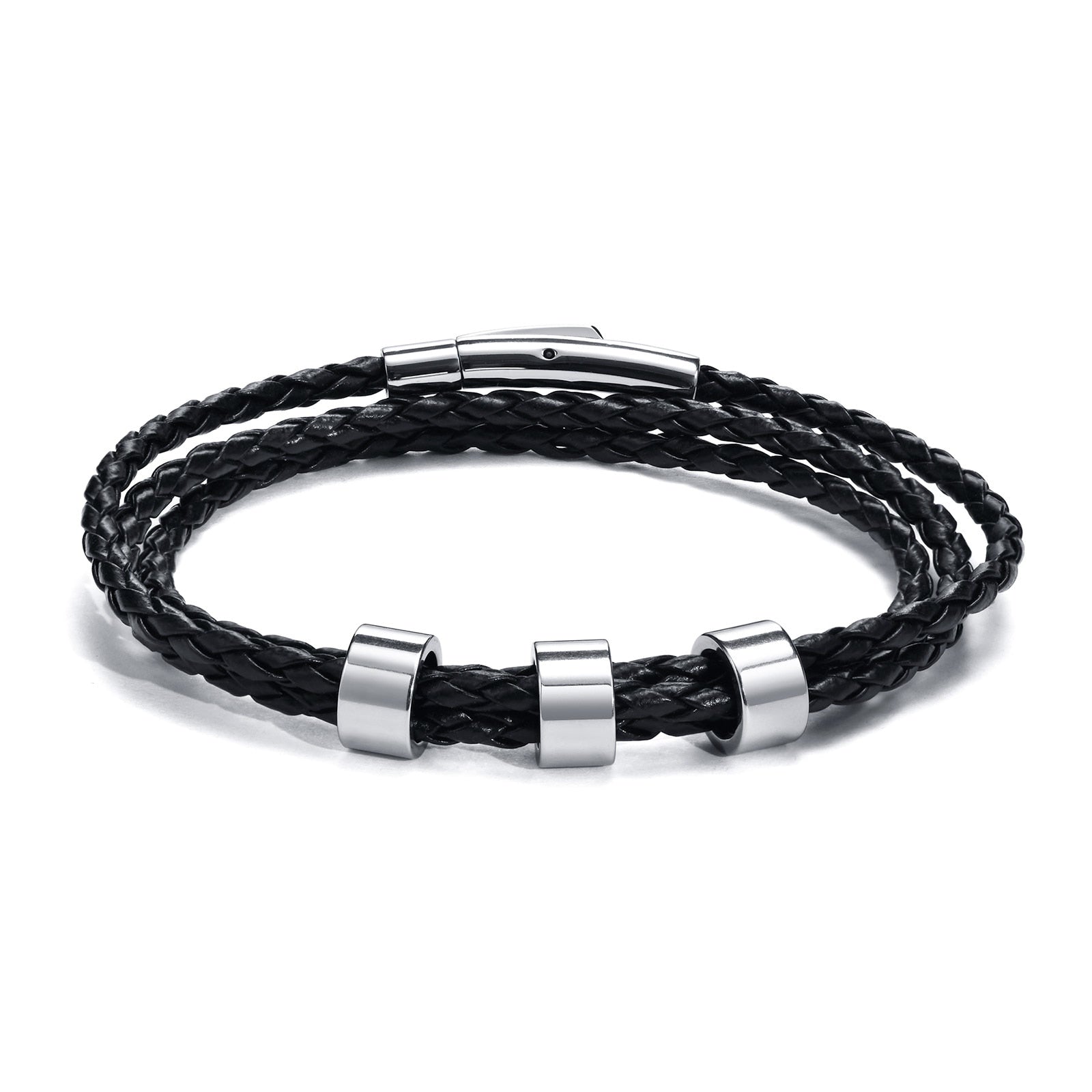 Name Mens Braided Genuine Leather Bracelet