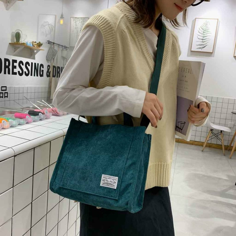 Corduroy Casual Women's Tote Shoulder Bag Retro Bags