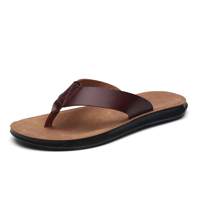 Summer Men Casual PU Leather Slippers Flip Flops