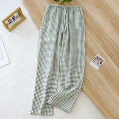 Women's Pajamas Cotton Crepe Plaid Loose Large pants