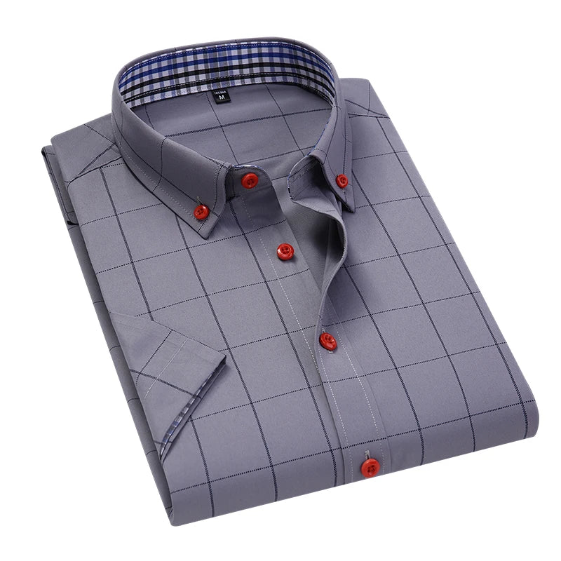 6 Colors Men's Plaid Casual Short Sleeve Shirt Classic Style Business Fashion