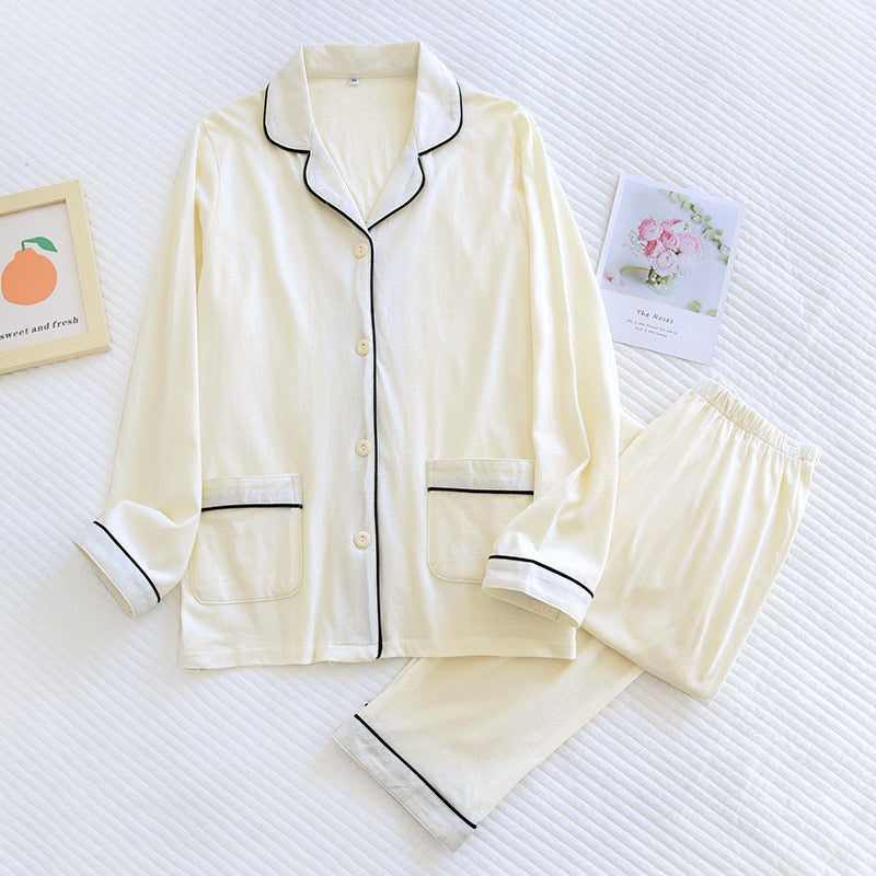 couple pajamas long-sleeved trousers solid color two-piece set