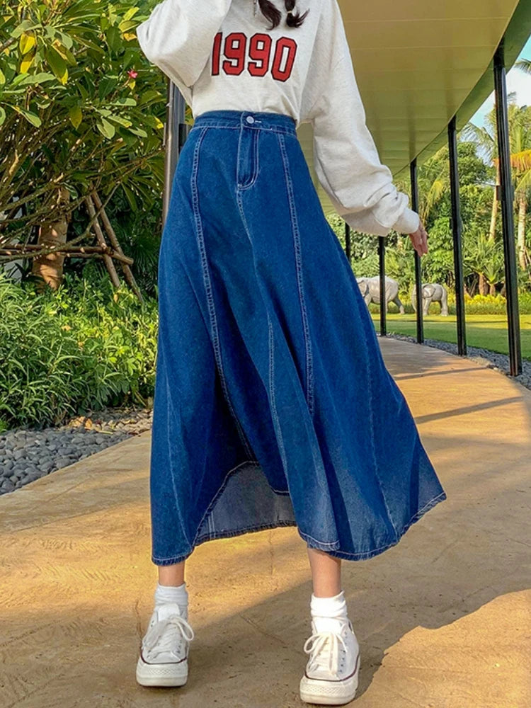 Maxi Long Skirts Women Casual High Waisted Jean Skirt