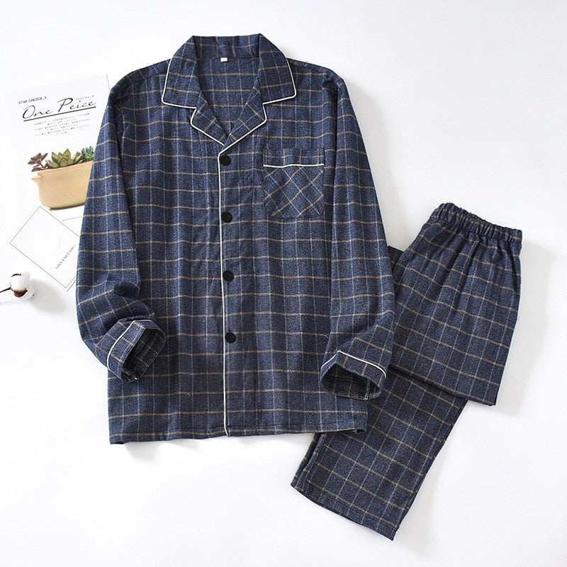 men's plaid pajamas cotton flannel home service