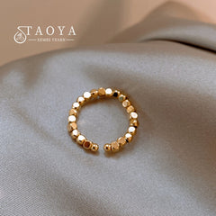 Simple Polygon Small Particle String Gold Color Open Rings