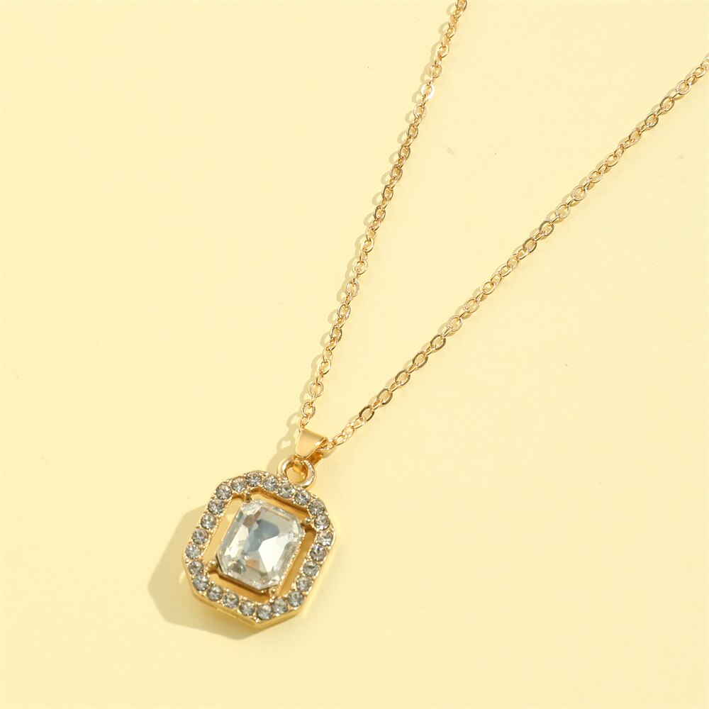 1Pc Simple Crystal Gold Color Chain Pendant Necklace