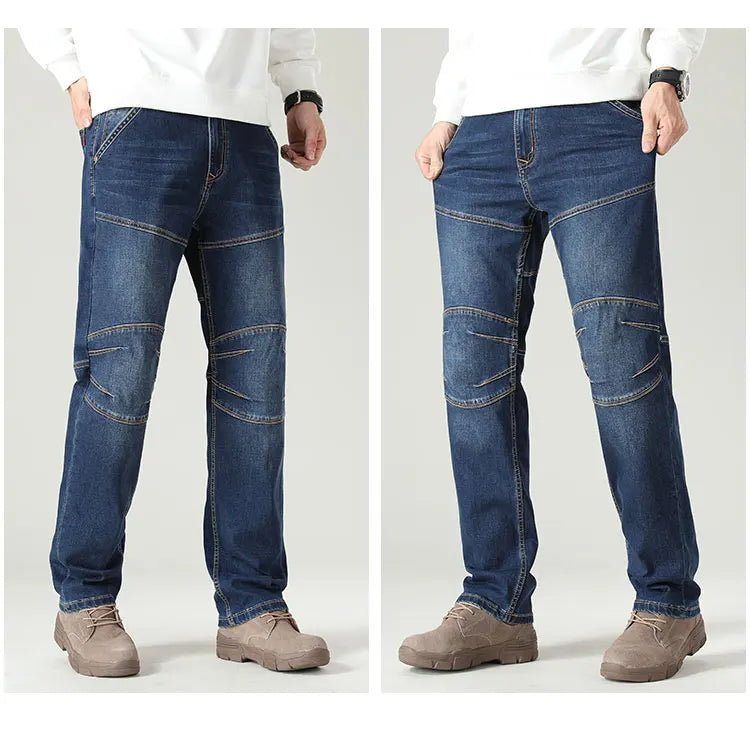 Cotton Stretch Stitching Jeans Classic Casual Men's Straight Loose Denim Pants