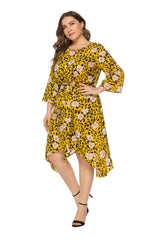 Plus Size Floral Print 3/4 Sleeve Maxi Long Midi Dress