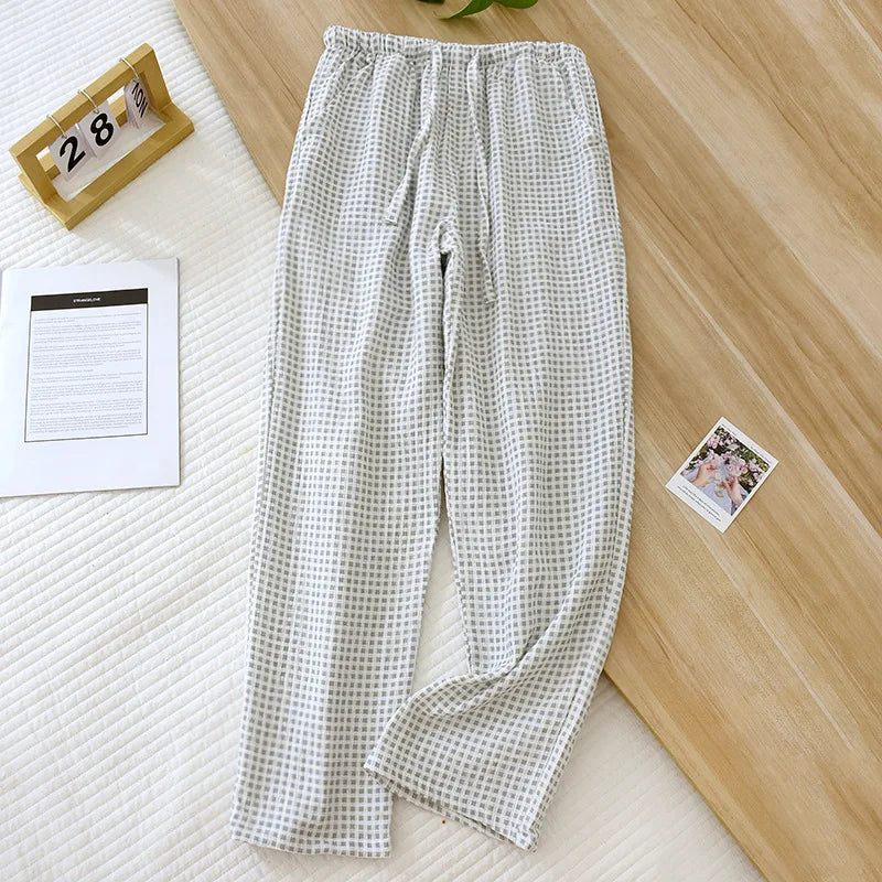 Women's Pajamas Cotton Crepe Plaid Loose Large pants