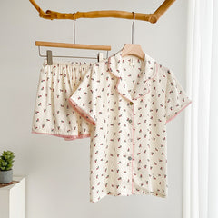 Pajama Sets Silk Short Sleeve Sleepwear Floral