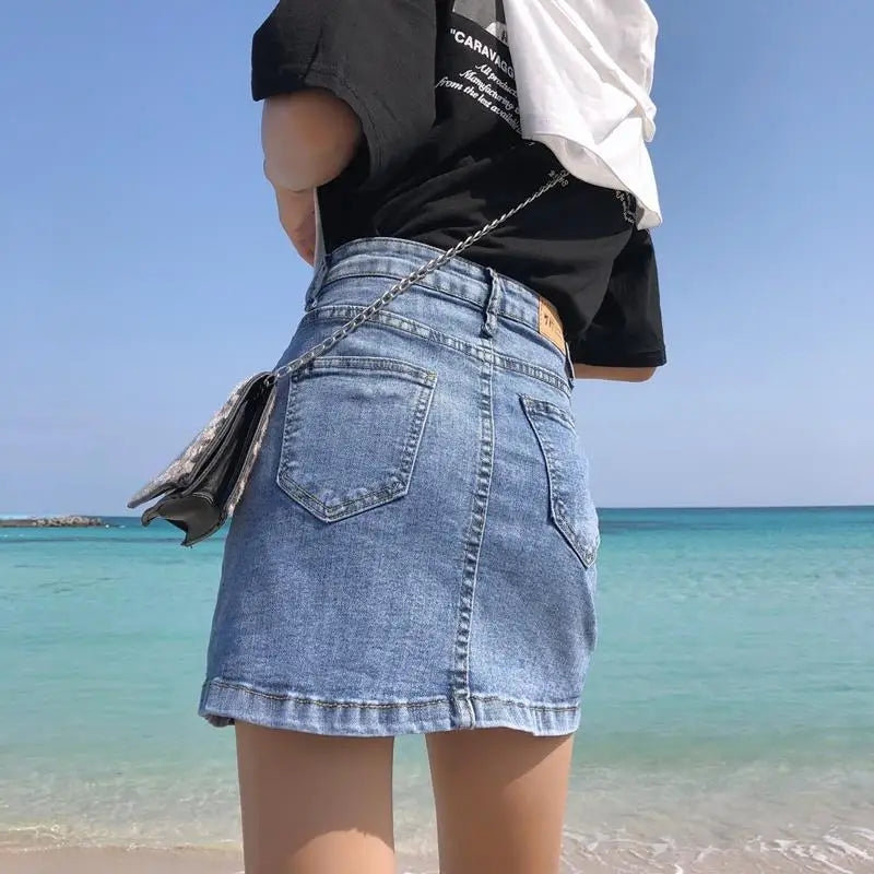 Women's High Waist A-line Denim Short Skirt