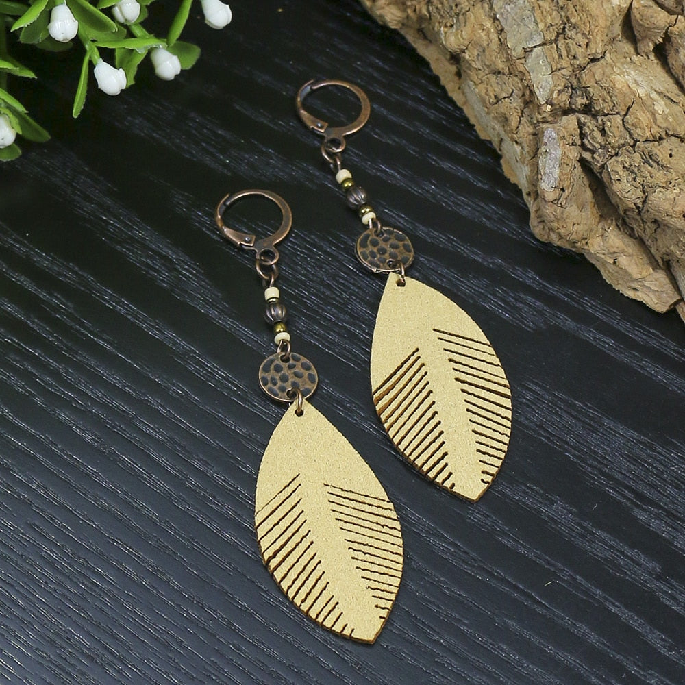 Bohemian Ethnic Brown Tassel Natural Wooden Hanging Earrings