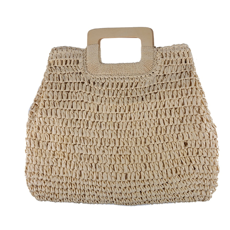 Summer Straw Handbag Handle Large Capacity Woven Straw Bag