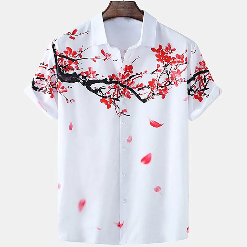 Hawaiian Men Flower Shirt Clothes Loose Street Casual Chic