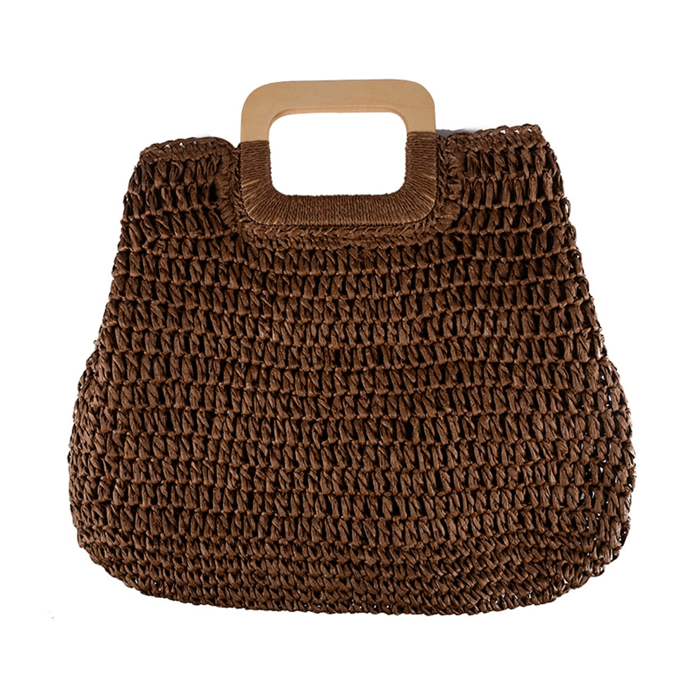 Summer Straw Handbag Handle Large Capacity Woven Straw Bag