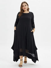 seven-point sleeve mesh crewneck plus size dresses