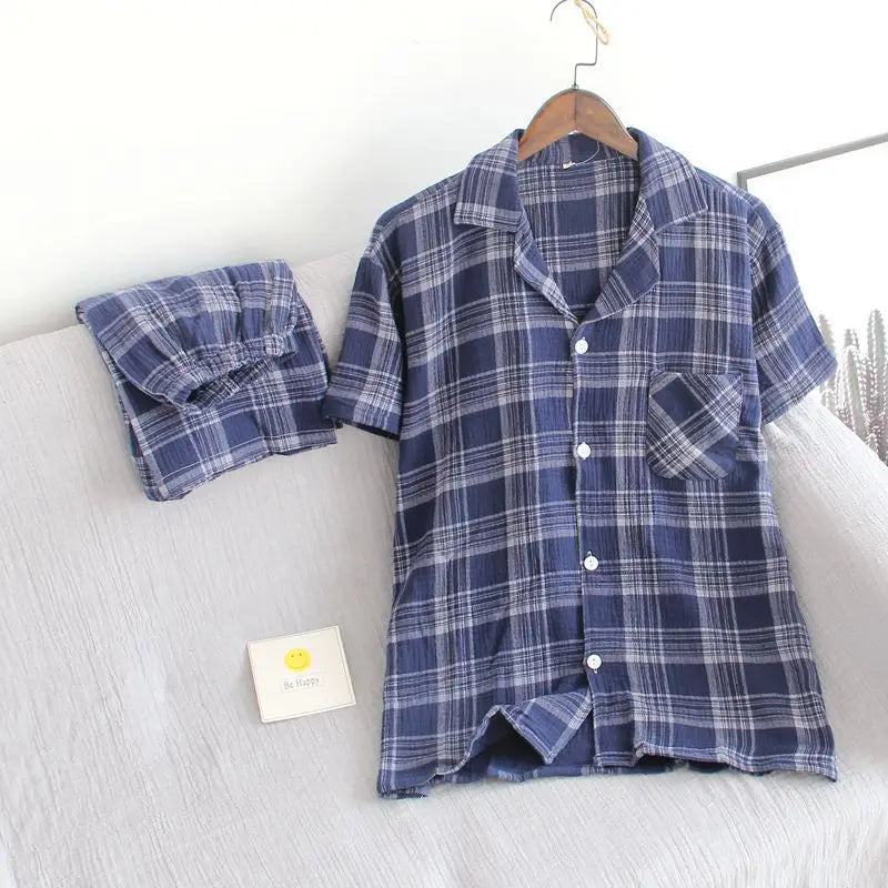 Couple Pajamas Two-Piece Plaid Short-Sleeved Shorts