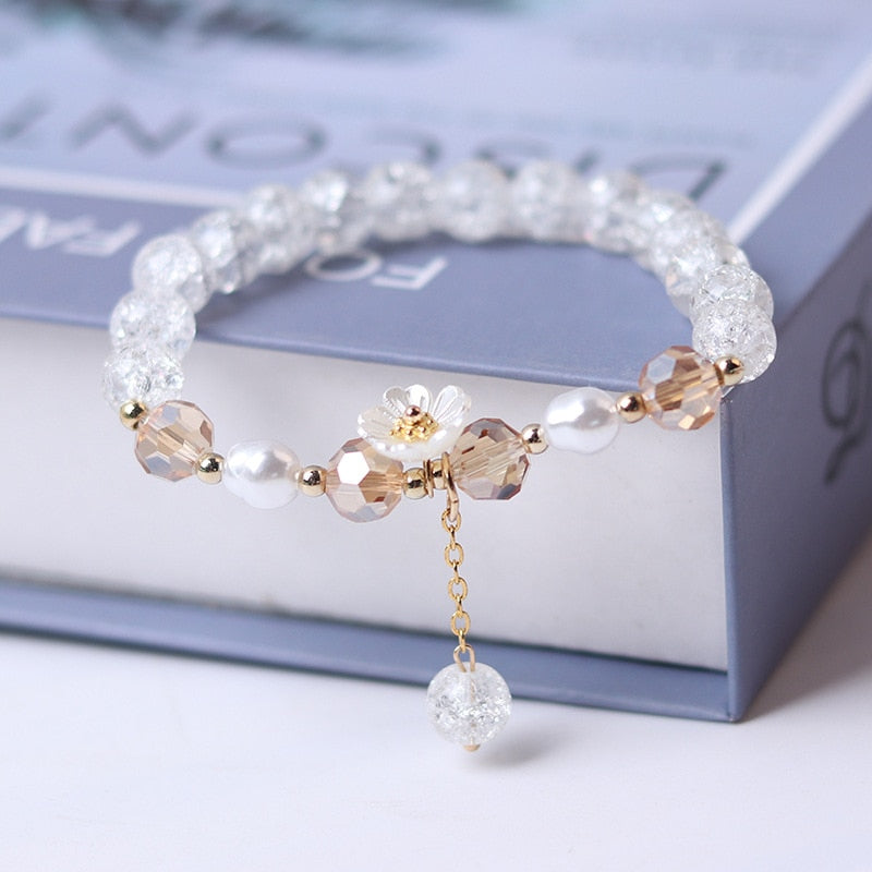 Crystal Flower Cubic Zirconia Pendant Bracelet