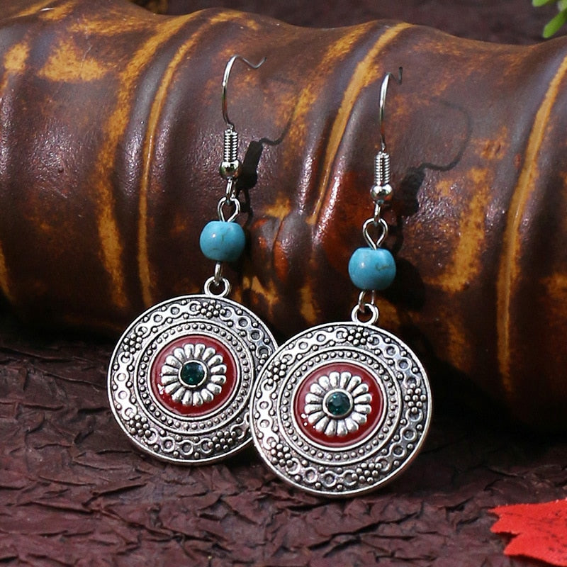 Classic Ethnic Turquoises Water Drop Earrings Bohemian Vintage Jewelry