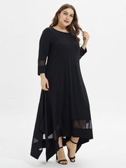 seven-point sleeve mesh crewneck plus size dresses