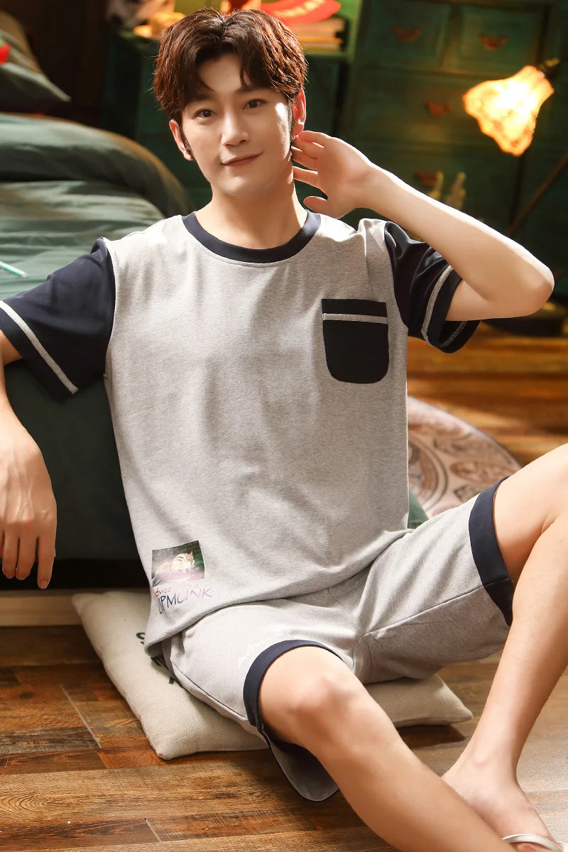 Mens Pajamas Casual Short Tops Lattice Short Pants