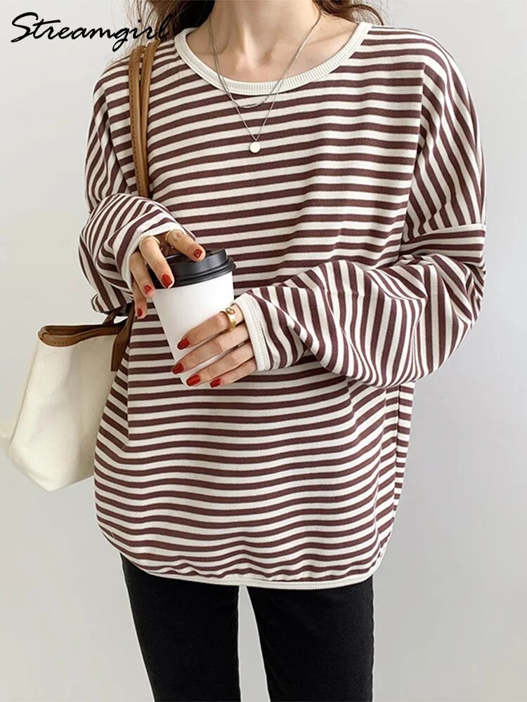 Striped Oversized Sweatshirts For Women Pullover