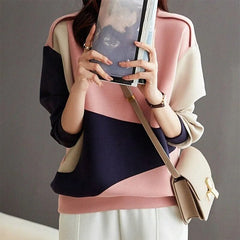 Loose Casual Contrast Color Patchwork Sweatshirt Simple Fashion