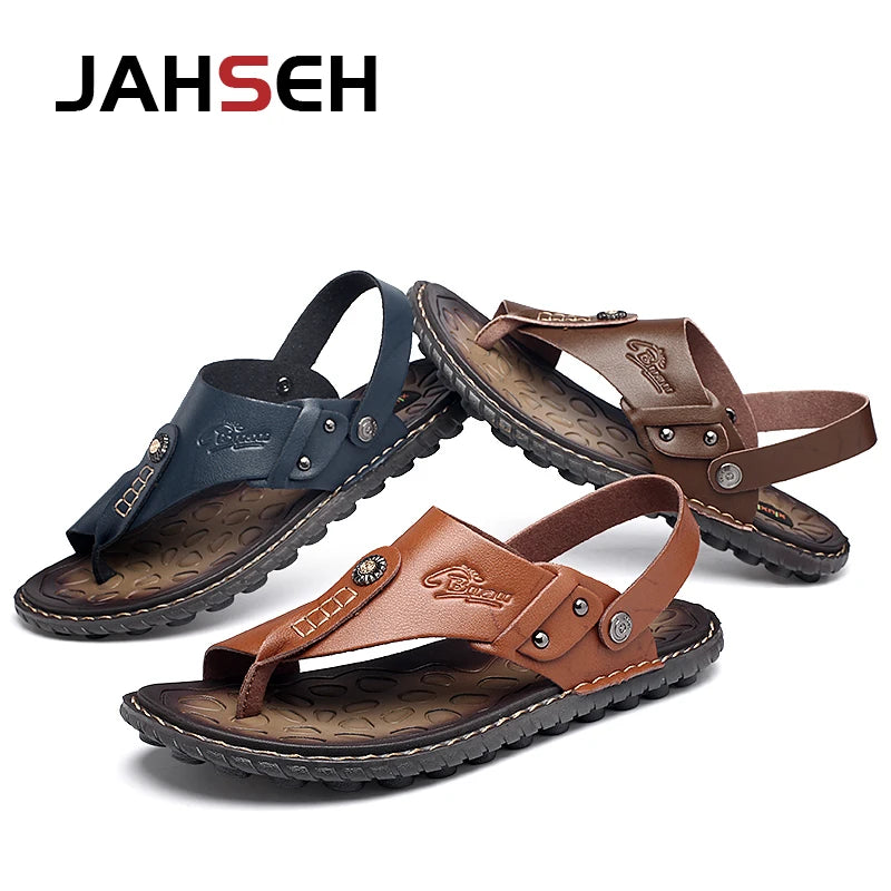 Leather Men Sandals Slip-On Leisure Beach Shoes Fashion