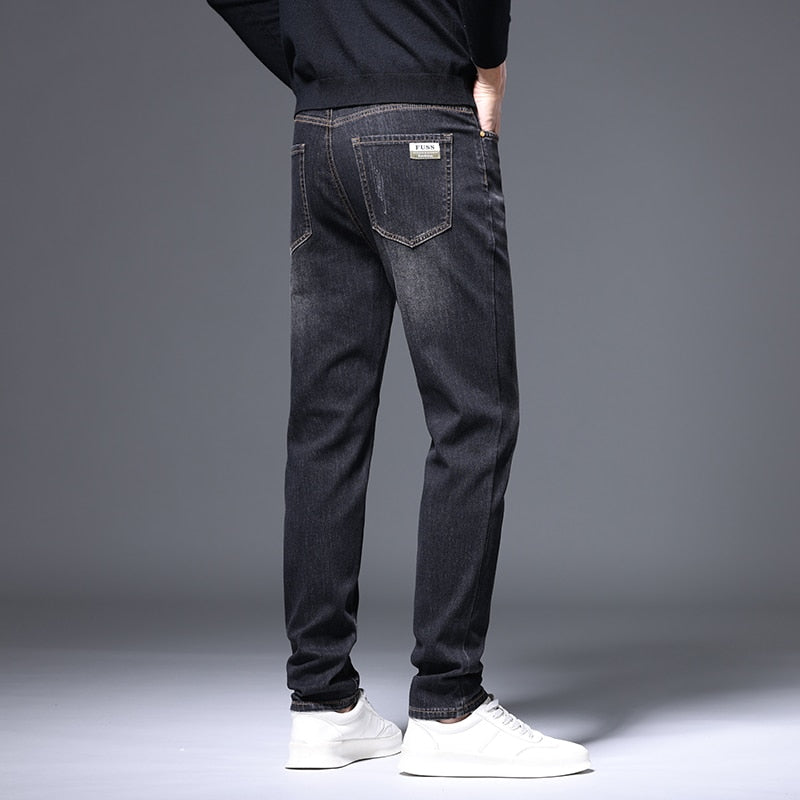 Retro Jeans Cotton Regular Fit Business Casual Straight Denim Pants