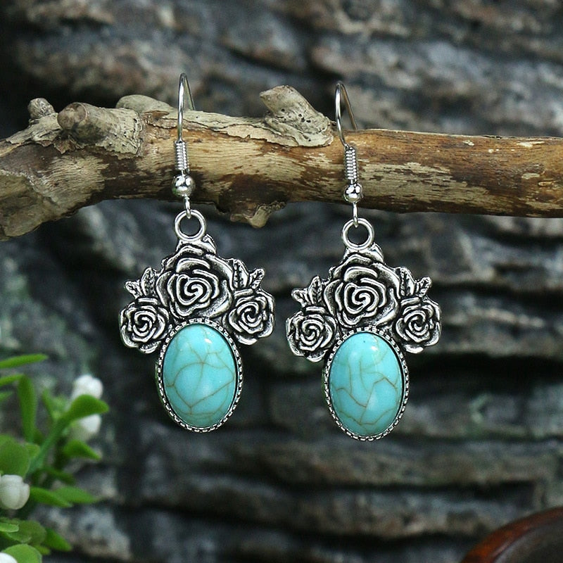 Classic Ethnic Turquoises Water Drop Earrings Bohemian Vintage Jewelry