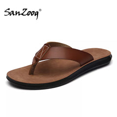 Summer Men Casual PU Leather Slippers Flip Flops