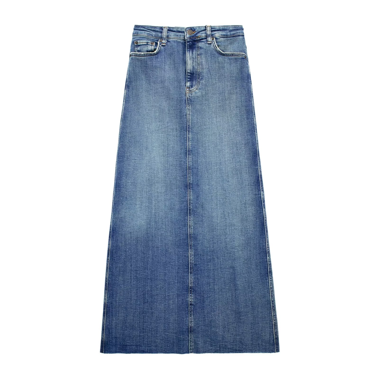 Denim Long Skirts for Women Blue High Waist Skirts