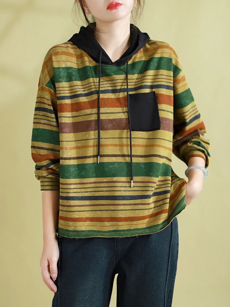 Casual Clothes Fashion Loose Striped Hooded