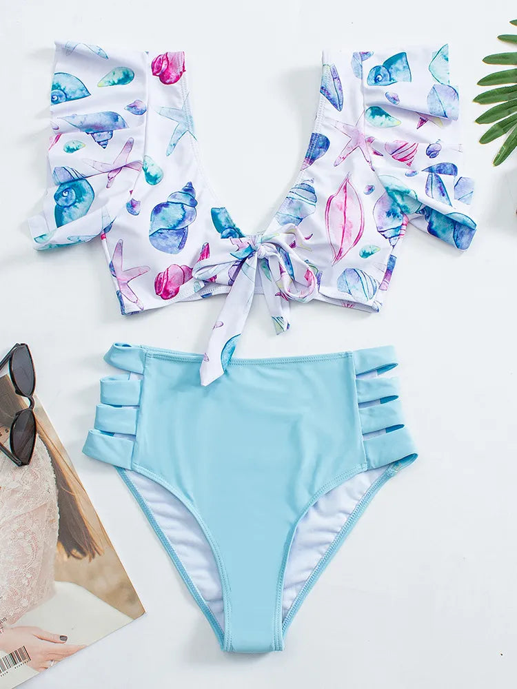 Ruffles Women Swimsuits Swimwear Print Floral Boho Vintage