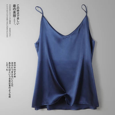 Summer Tank Tops Women Silk V-neck Ladies Camis Solid