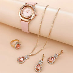 5PCS Set Watch Ring Necklace Earring Fashion Casual