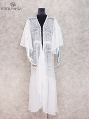 Bikini Cover-ups Sexy Belted Summer Dress White Lace Tunic