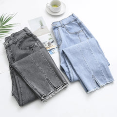 High Waist Mom Pockets Zipper Pants Cotton Harem Jeans